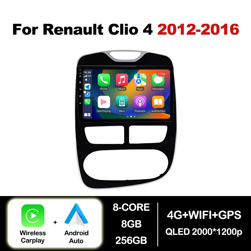 

Автомобильный радиоприемник 10 дюймов для Renault Clio 4 2012 - 2016 Carplay, мультимедийный видеоплеер, Android, авто, 4G, Wi-Fi, GPS-навигация, DSP, стерео, BT