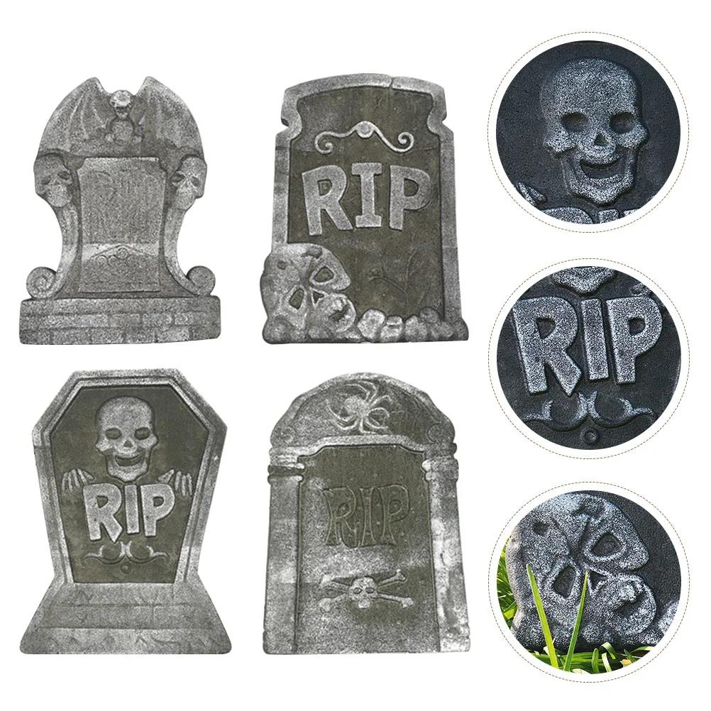 

4 Pcs Simulated Tombstone Halloween Foam Headstone Model Supply Decorate Props Accessory Decorative Fake Yard Outdoor