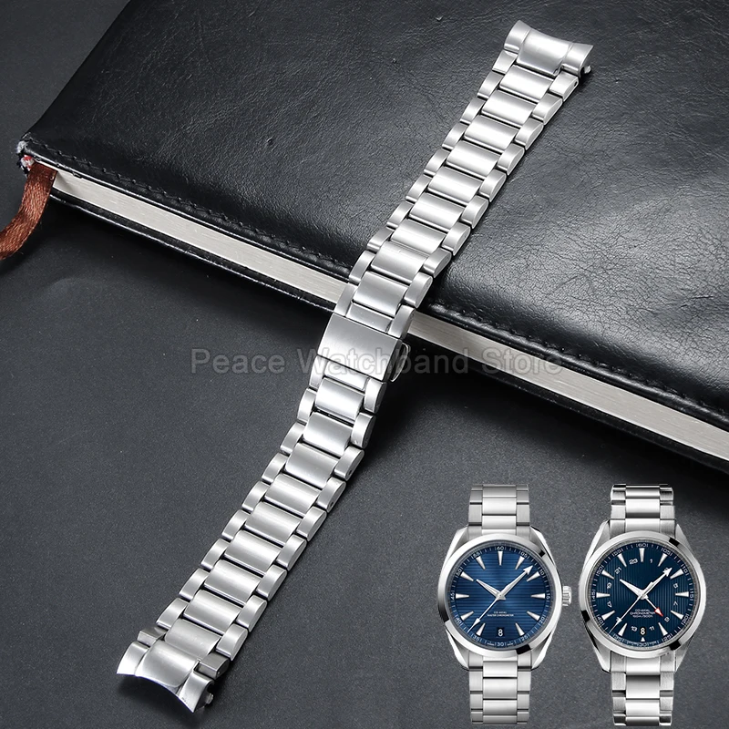 For Omega Aqua Terra AT150 Comfortable-Wearing Steel Watch Strap High Tensile Strength Corrosion Resistant Fatigue Resistant
