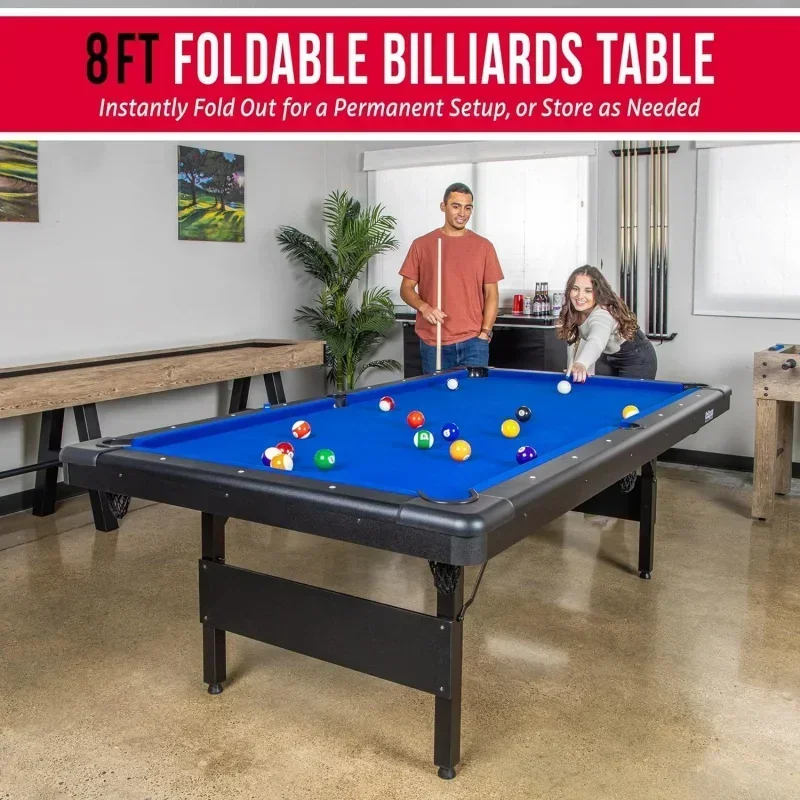 6, 7, or 8 ft Billiards Table - Portable Pool Table - Includes Full Set of Balls, 2 Cue Sticks, Chalk and Felt Brush