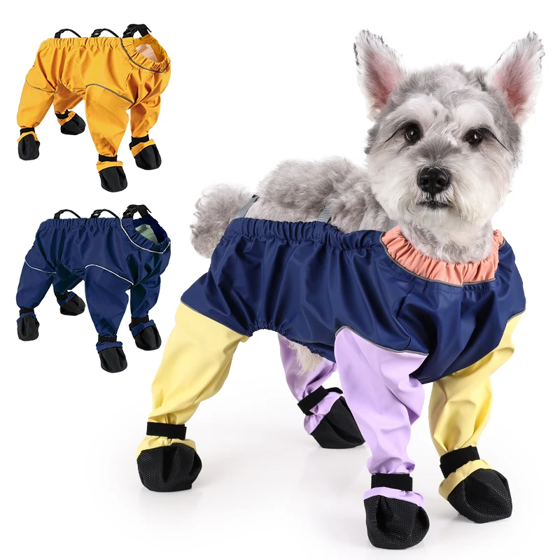 Dog Raincoat with Boots Waterproof Dirtproof Dog Pants with Shoes Pets Outdoor Walking Jumper Booties Non-Slip Dog Paw Protector