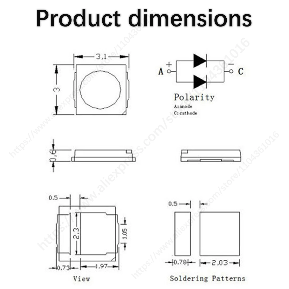 Diode LED haute luminosité pour bricolage, perles LED SMD, multi-documents, rouge, bleu, blanc, jaune, vert, orange, violet, 1W, 3030