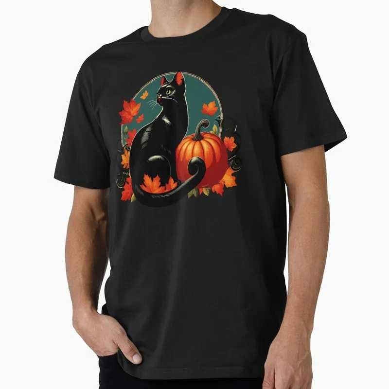Black Cat Halloween Gift T Shirt Funny Spooky Cat Lover Tee Unisex Trick or Treat Costume Party Short Sleeve Cute Tops