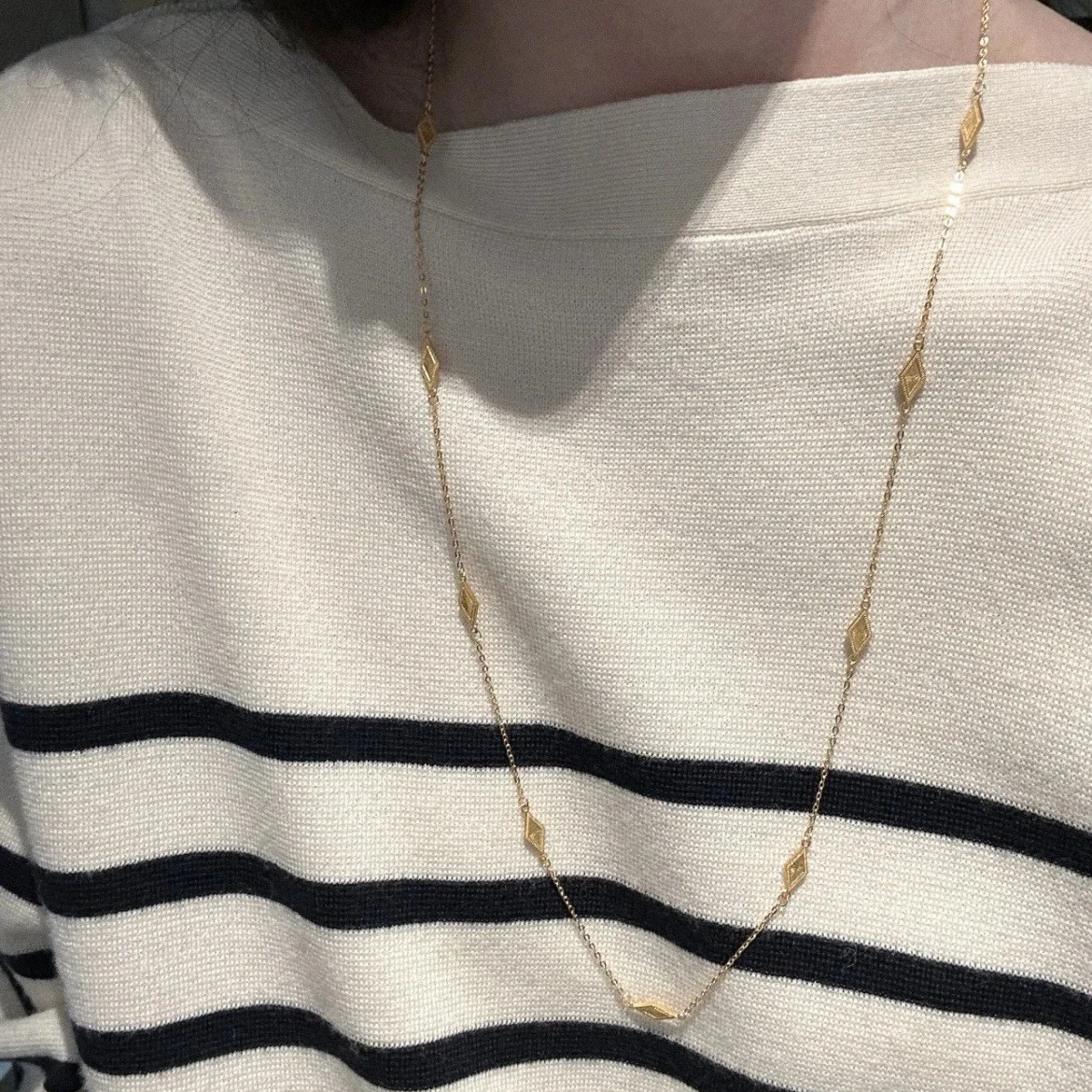 新しいシルバー 925 両面菱形ネックレスシンプルでロングス - Layered Necklace Set のレビューと価格