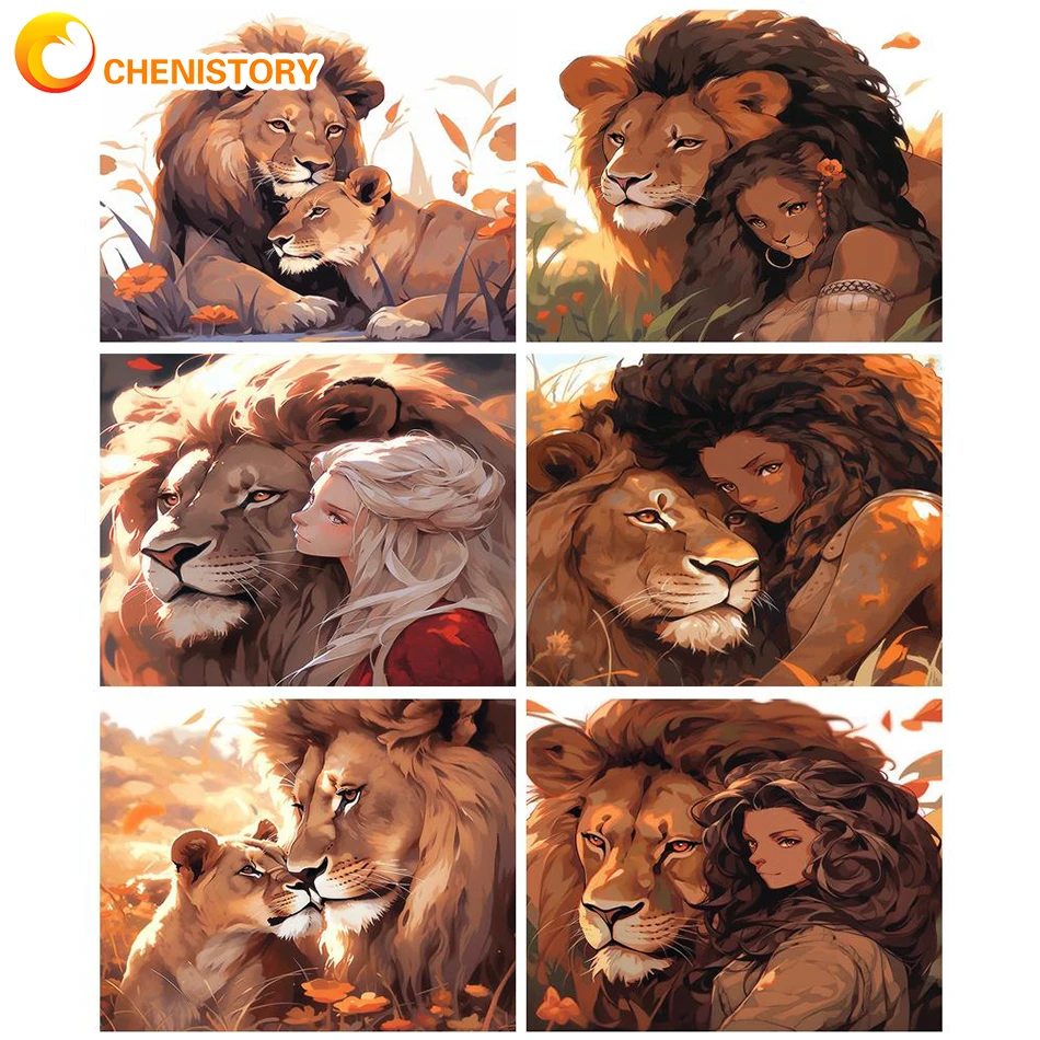 

CHENISTORY Lion Paint By Numbers Wall Art Animals Kits Picture By Number On Canvas Diy Gift Painting HandPainted Home Decor Wall