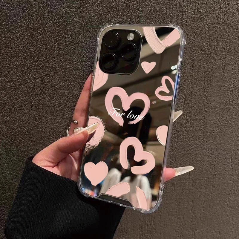 Cute Mirror Face Love Heart Pattern Case For Samsung Galaxy S25 S24 S23 S22 S21 Ultra Plus FE A06 A14 A23 A36 A52 A55 A56 Cover