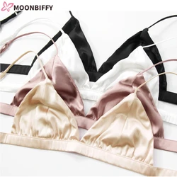 Women French Non-steel Ring Mulberry Silk Bra Thin Breathable Triangle Active Bra Girls' Bra 88% Mulberry Silk+12% Spandex