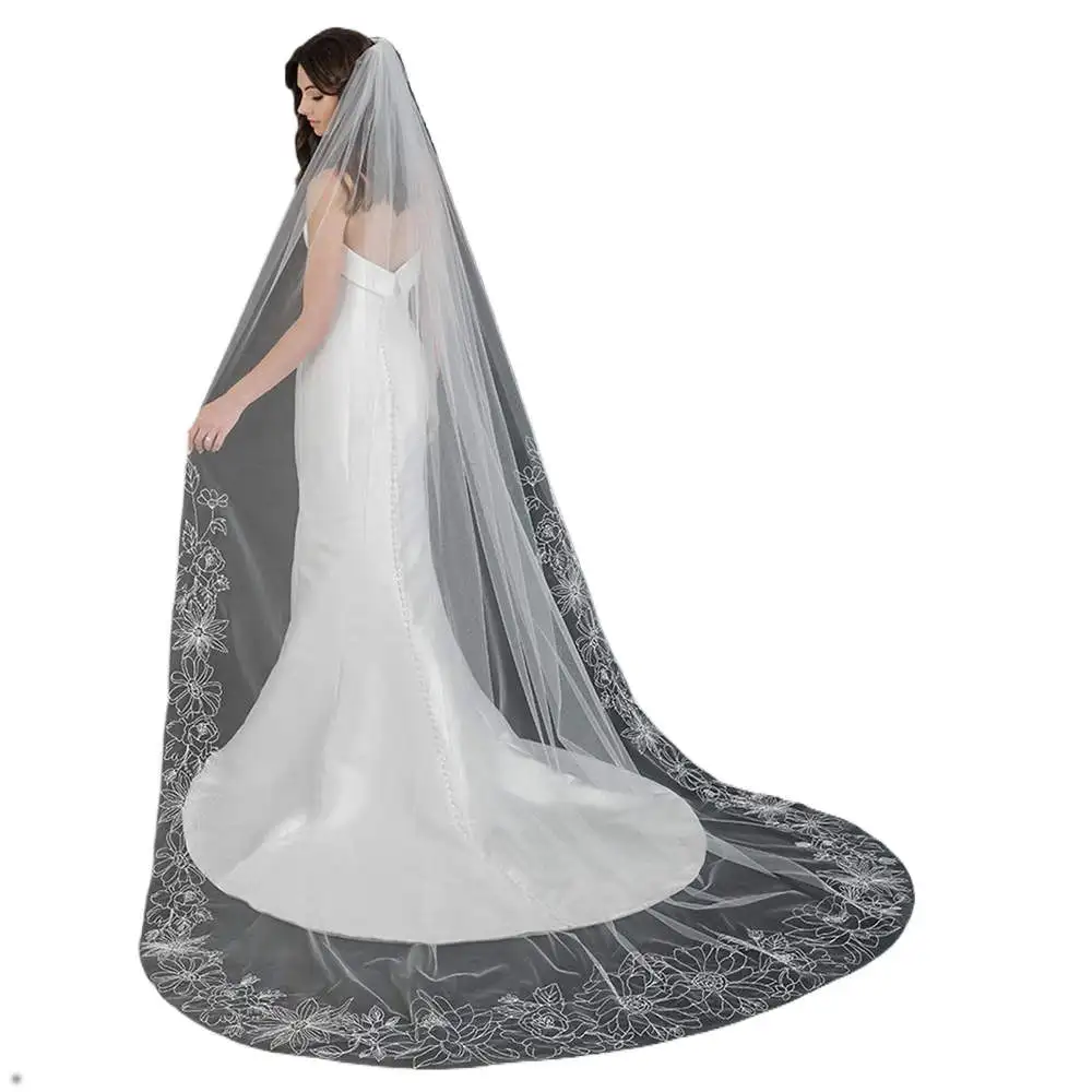 V2295 Wedding Veils Appliques Pattern Chapel Veil One-Layer Wedding Veils With Comb Bridal Veil White Headscarf High Quality