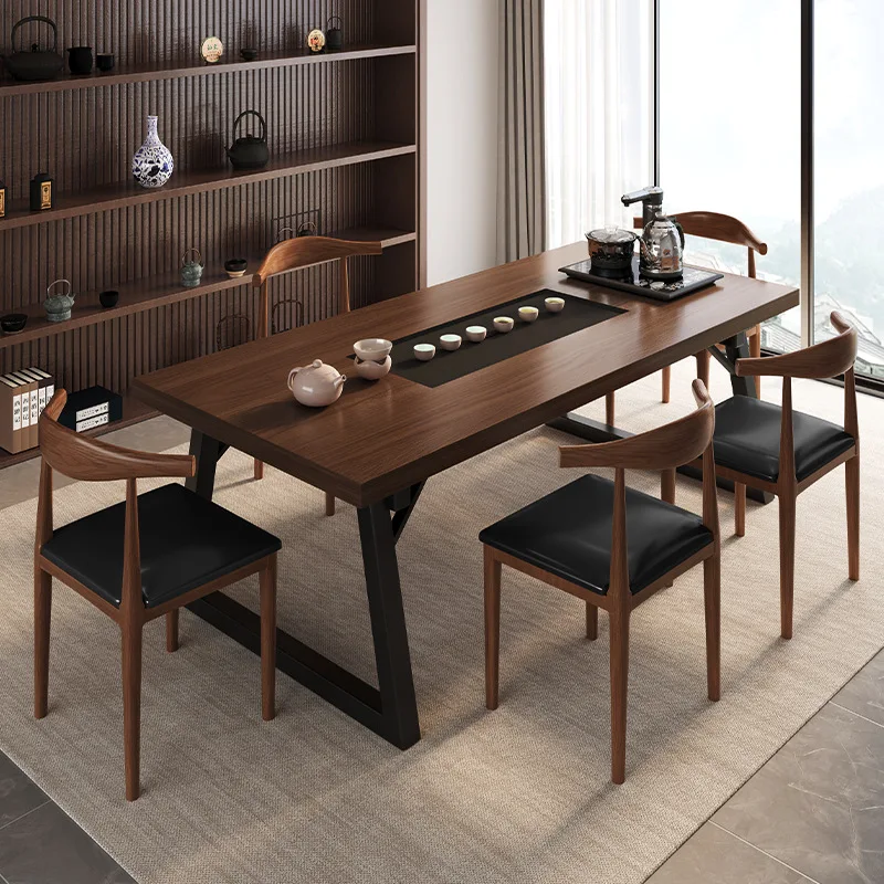 xx-New Chinese tea table and chair combination embedded stone tea tray integrated imitation solid wood color tea table coffee^