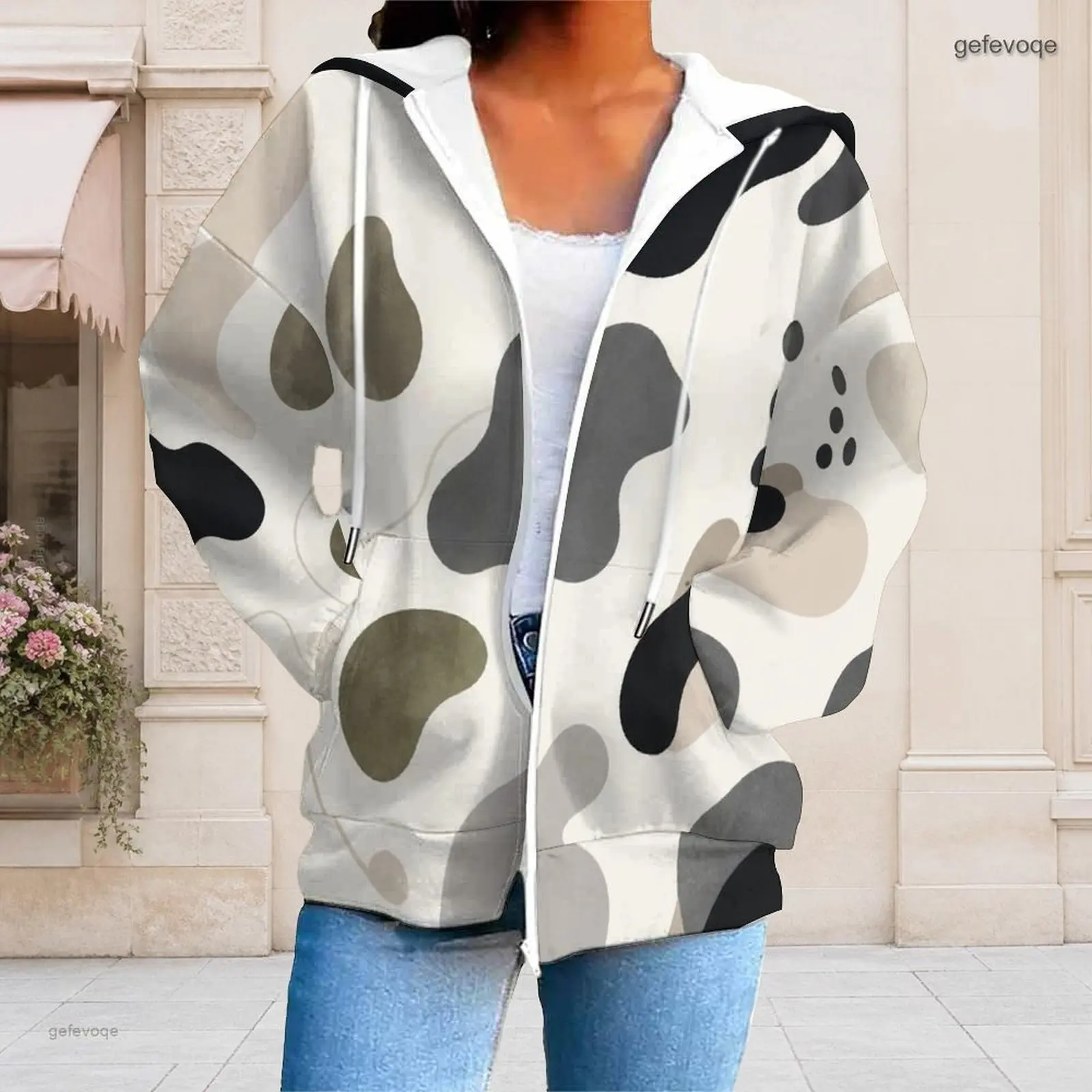 Ropa de abrigo estampada para mujer, de talla grande, con capucha, elegante, de tejido suave, ideal para ir de compras.