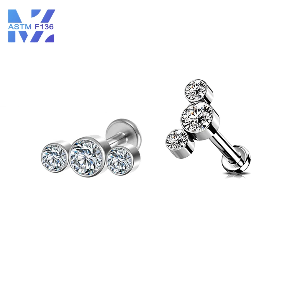 F136 Titanium With Zirconia Mickey Head Lip Studs 16G Internal Thread Shiny Earrings Ear Bone Studs Body Piercing Jewelry