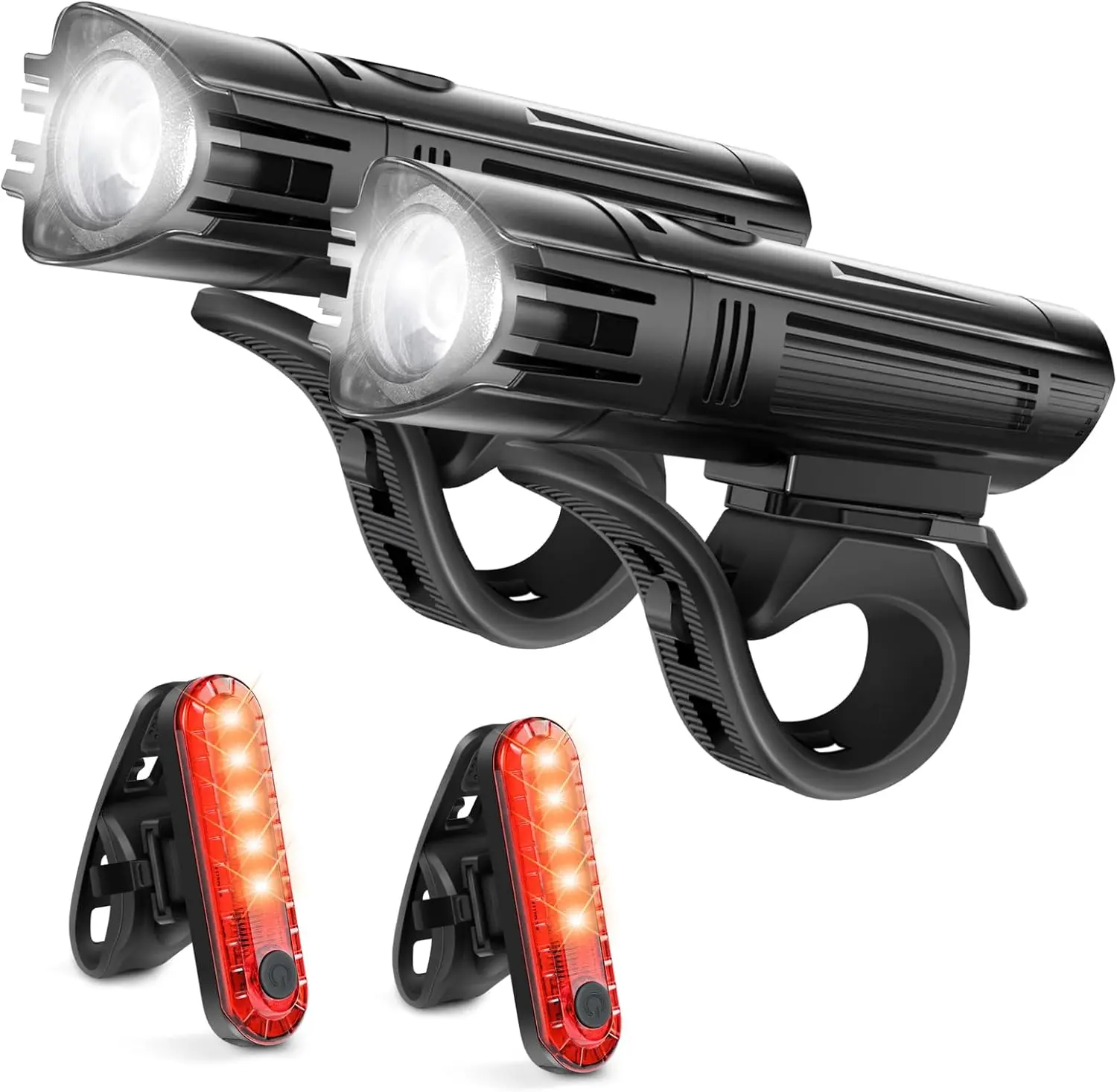 

USB Rechargeable Bike Light Set, Super Bright 2000mAh Headlight & Taillight, 4 Modes, Easy Install for Road Mountain Cycling