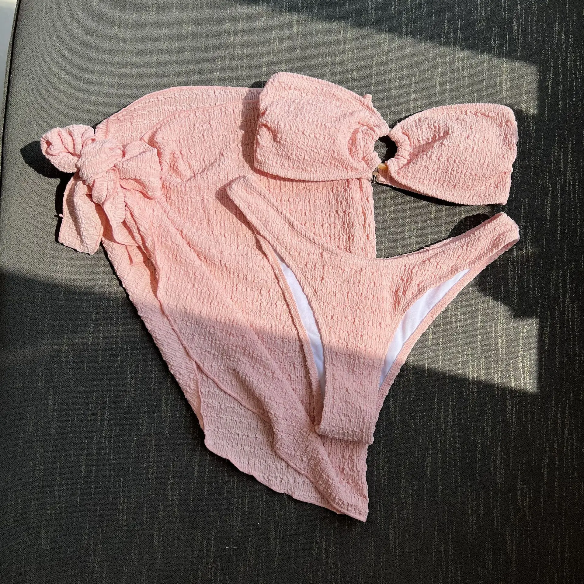 

sexy bandeau ring bikinis sets three pieces with cover skirt bathing suit swimwear beach wear thong swimsuits biquini tankini