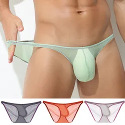 Men Pouch Panties Thongs Summer Breathable Briefs Male Low Rise Underwear Thin Ice Silk See Through G-Sting Seamless Underpants