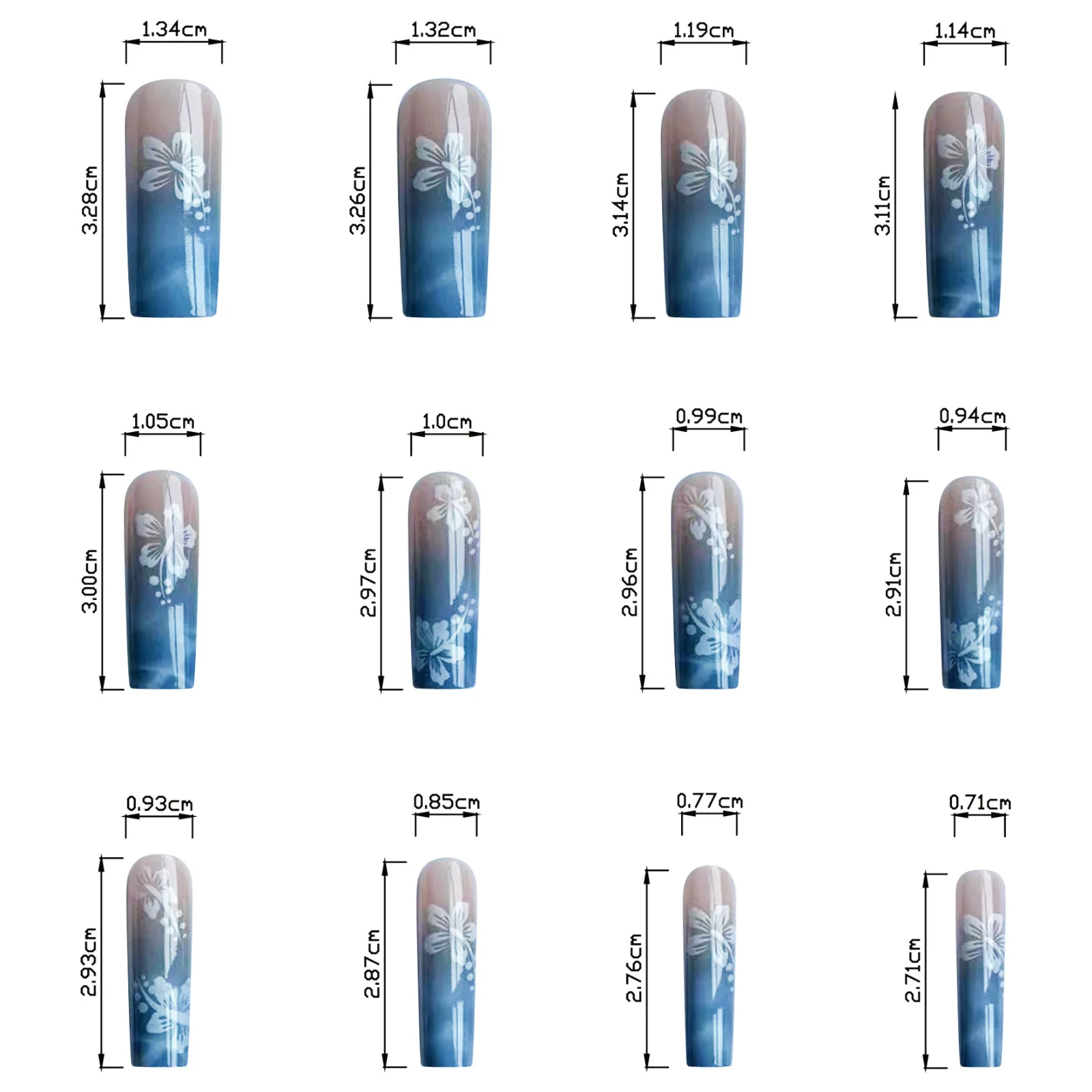 24pcs Y2k Summer Sea Blue Gradient Fake Nails With Water Ripples Designs Long Square Coffin False Nails Set Press On Nail Tips