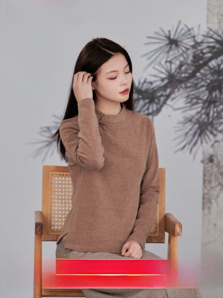 

Оригинальный трикотажный топ из чистого хлопка для женщин, универсальный, в китайском стиле, осенне-зимний, с цветочной вышивкой, в стиле ретро, для повседневной носки