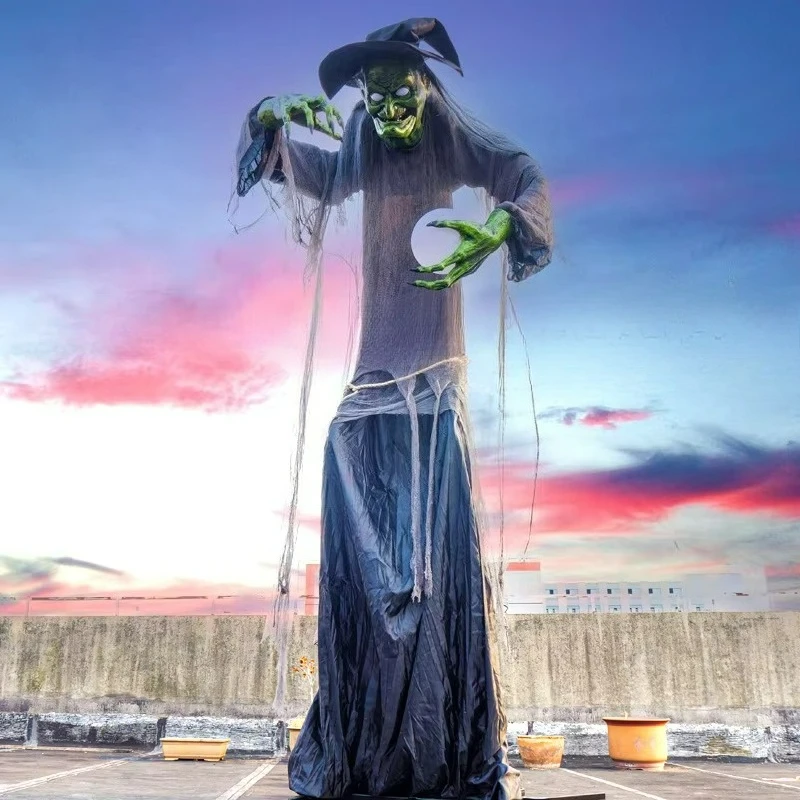 ديكور ساحرة مضيئة للهالوين، حديقة رسوم متحركة 3.2 متر، دعائم تزيين جوية كهربائية خارجية كبيرة #3