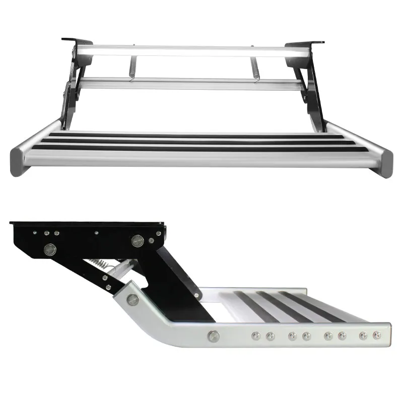 Australian Standards 528mm RV Step Aluminum Manual Single Pull Out Stairs with LED Light Easy to Install