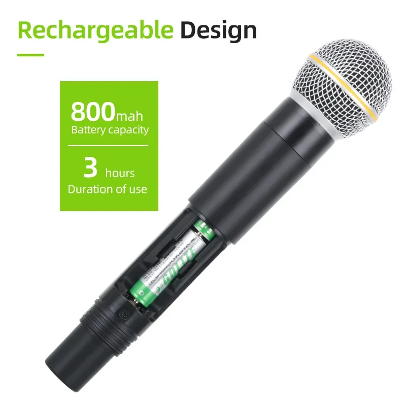 RAYHAYES KU-202 Wireless Microphone VHF Rechargeable Handheld Microphone System 50m Receiving Distance Karaoke Church