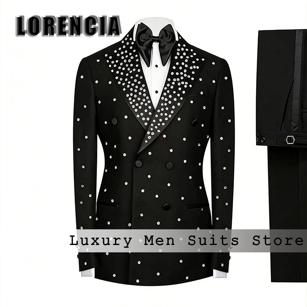 

Elegant Diamond Suits for Men 2 Pieces Double Breasted Wedding Groom Tuxedos Set 2025 Customized Blazer Pants roupas masculinas