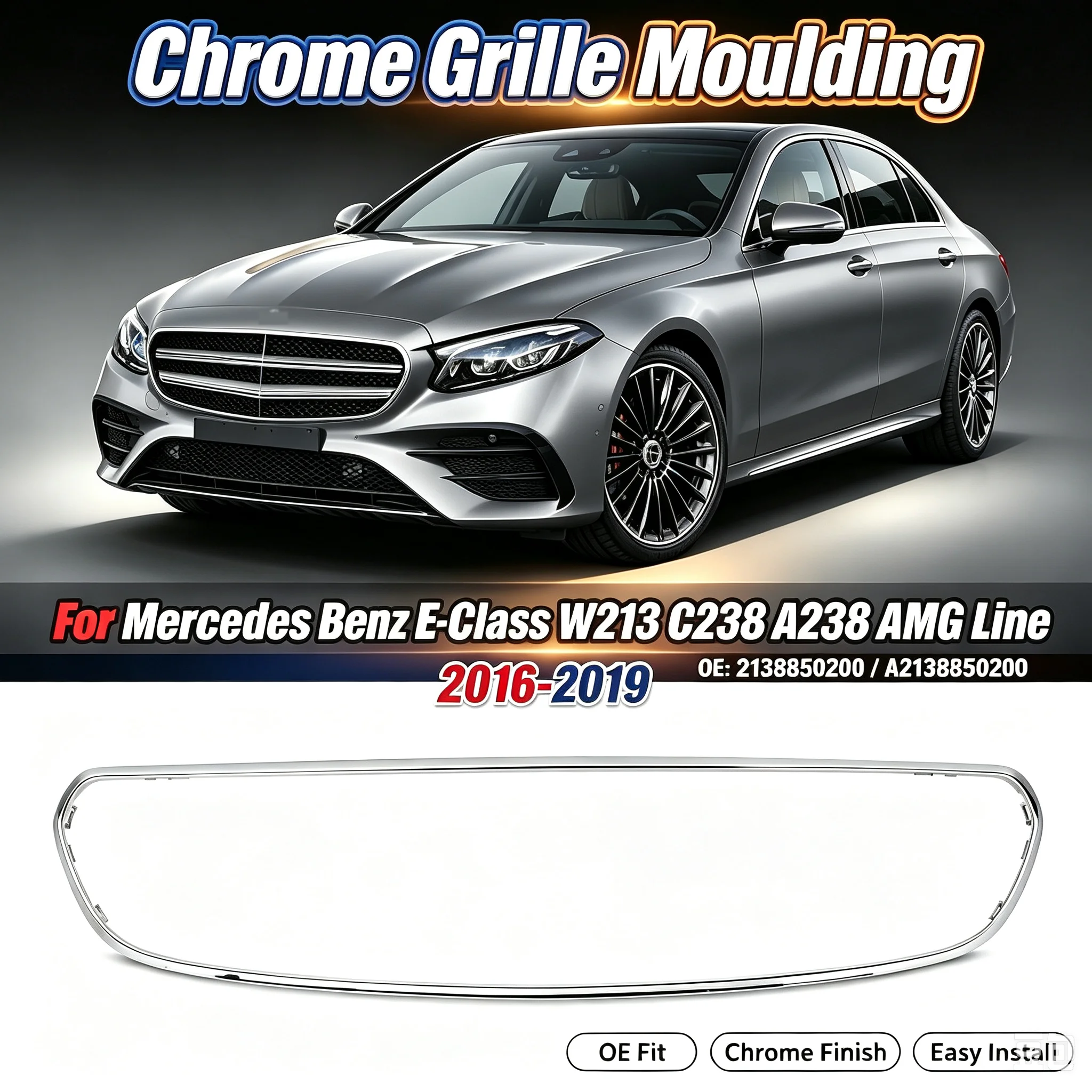 Chrom für Mercedes-Benz E-Klasse W213 2016-2019 E300 E400 Frontgrill-Umrandung Zierleiste Kühlergrill-Mittelverkleidung für 2138850200