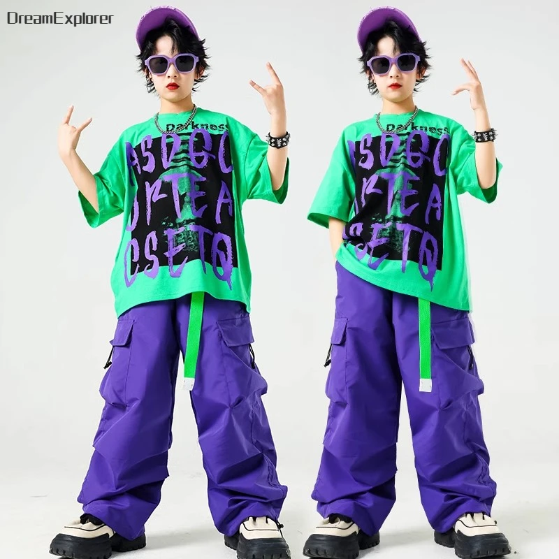 

Hip Hop Boys Cool T-shirt Joggers Girls Street Dance Candy Color Cargo Pants Clothes Sets Kids Jazz Costumes Children Streetwear