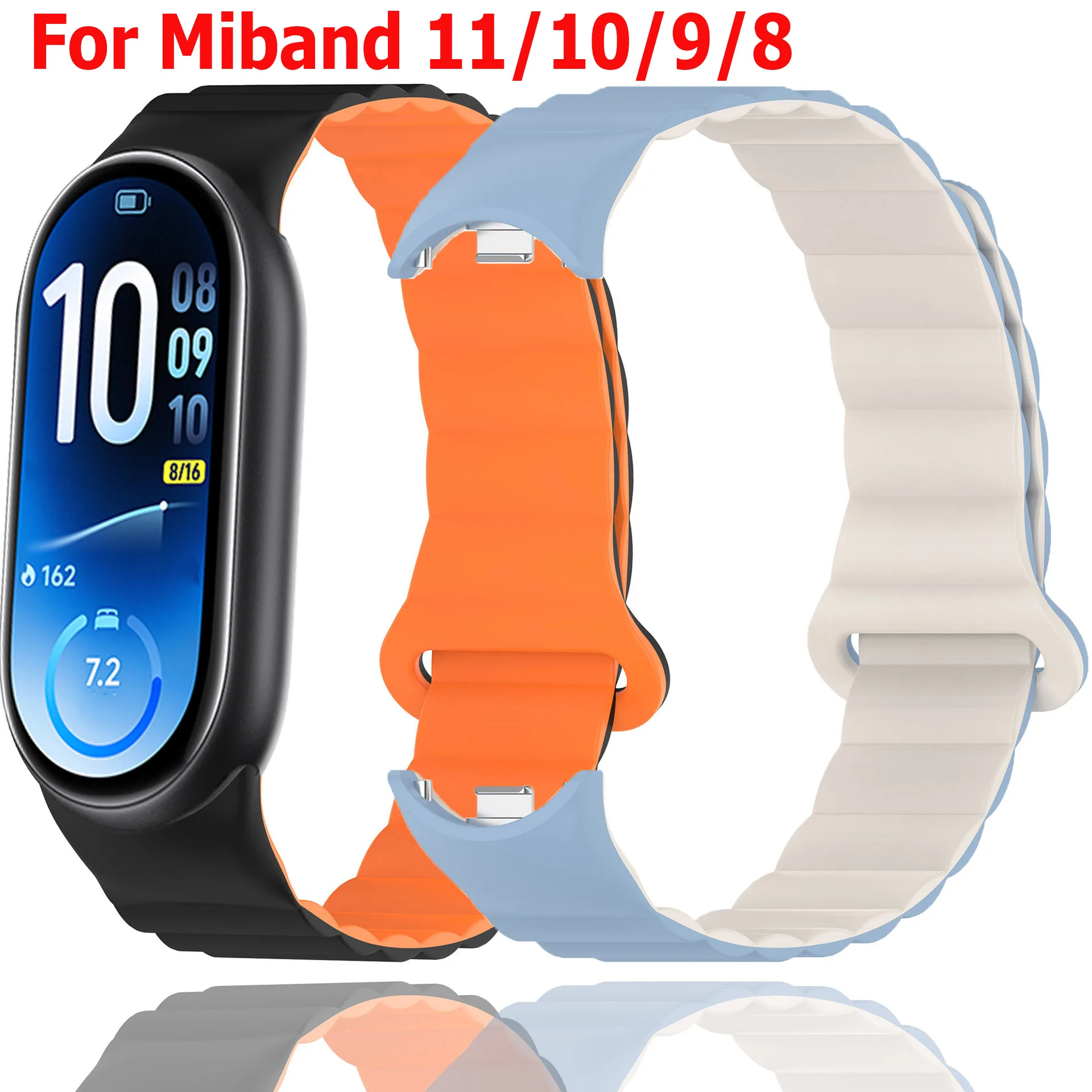 Magnetic Loop Silicone Strap for Xiao Mi Band 11 10 9 8 Two Color Sports Bracelet Accessorie Wristband for Xiao Mi Band 9 8 NFC
