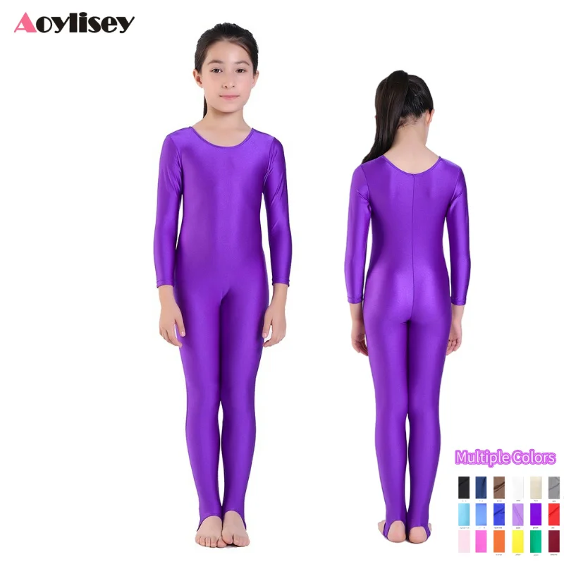 Kids Girls Ballet Leotards Costume Long Sleeve Gymnastics Leotard Jumpsuit Unitard Ballet Dance Class Training Performance Wear