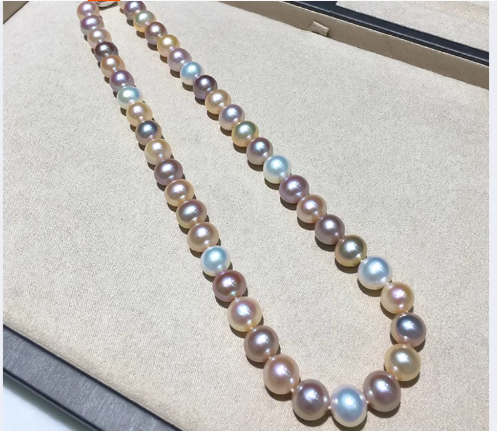 

9-10mm Genuine Natural White & Pink & Purple Akoya Cultured Pearl Necklace 18inches