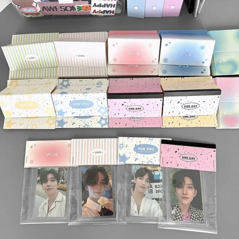 Porte-cartes photo mignon Kpop Idol, style rayé étoile, possède américain, protecteur de carte photo, emballage de bricolage, matériaux de décoration, doux, 10 pièces