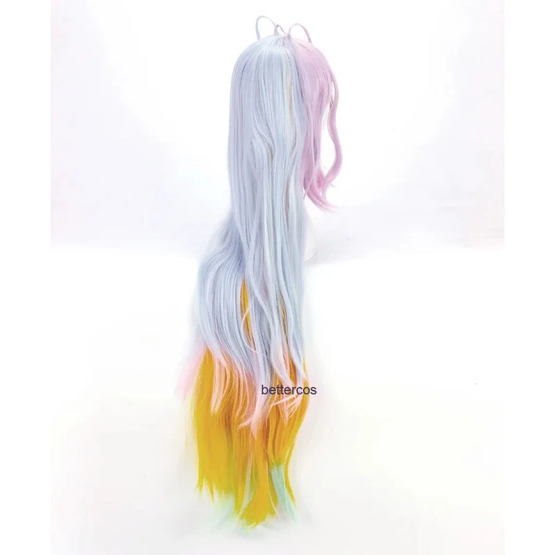 didi 2025 2025 hhhNo Game No Life Shiro Cosplay Wigs Blue Pink Yellow Mix 120cm Long Wavy Heat Resistant Synthetic Hair + Wig Ca