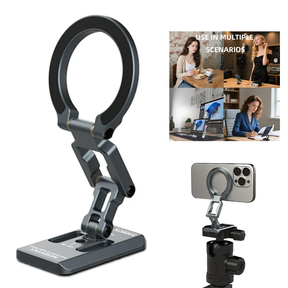 

NEW 3-Axis Foldable Dual Magnetic Phone Holder with 1/4"-20 Arca-swiss Tripod Mount Gym Phone Stand for iPhone 16-12 Android