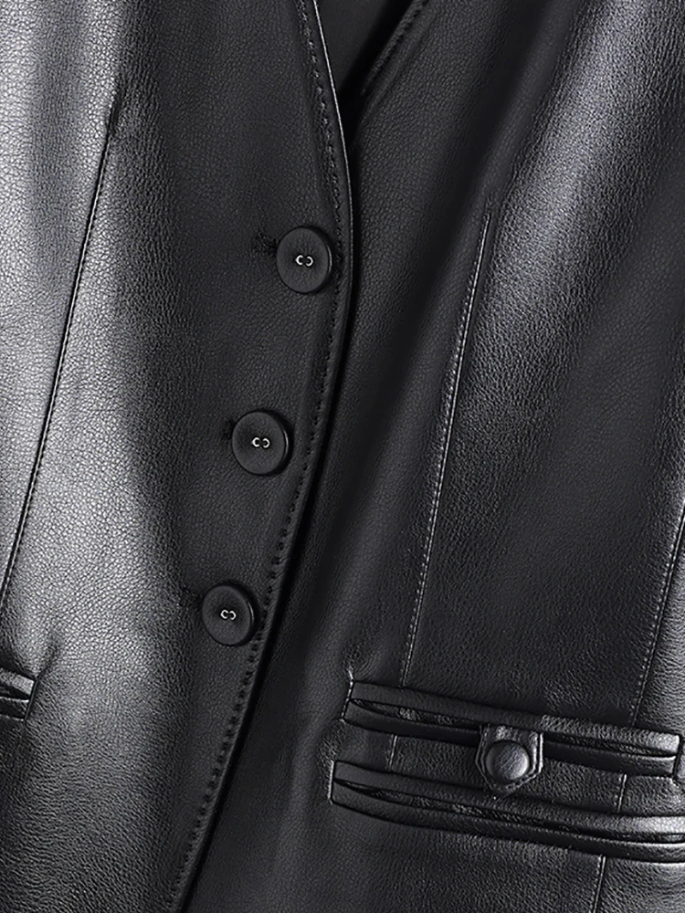 Giacca in Pelle da Donna Primavera 2025, Vestibilità Slim, Cappotto Corto in Vera Pelle di Pecora Haifeng, Scollo a V, Manica Lunga, Stile Commuter