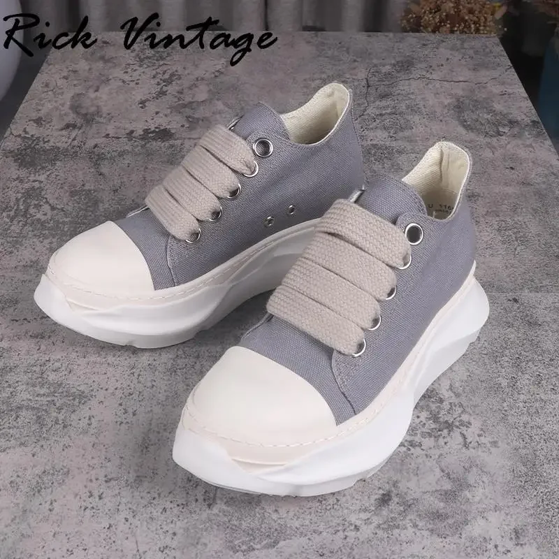 Rick Vintage Brand Platform Shoes Men Jumbo Laces High Quality Handmade Designer Women Low Top Mixed Colors Canvas Sneakers