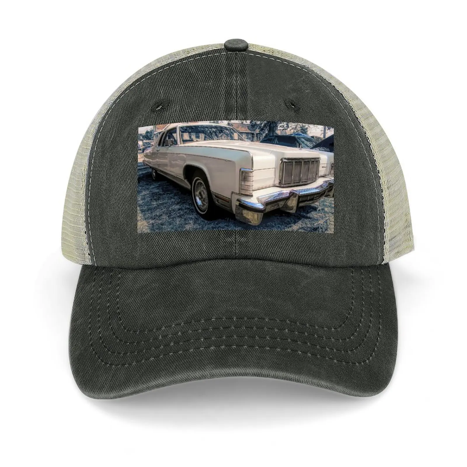 

White 1976 Lincoln Continental Front Baseball Cap Hood derby hat western Hat Golf Men Women's