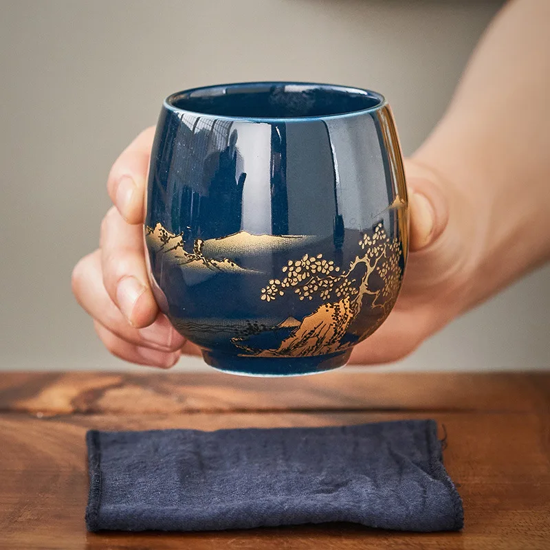 2pcs Japanese-style Simple Master Mug Ceramic Tea Bowl Cup Household Jilan Simple Ceramic Large Teacup Tea Set For A Single Cup