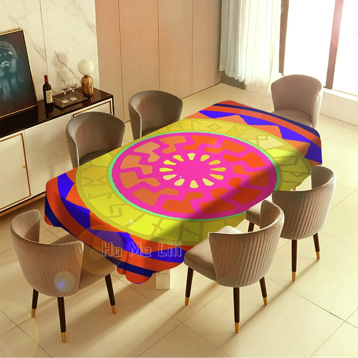 Circular Color Geometric Pattern Seamless Vector Picture Decoration Desktop Tablecloth Polyester Waterproof And Oil Proof Can B