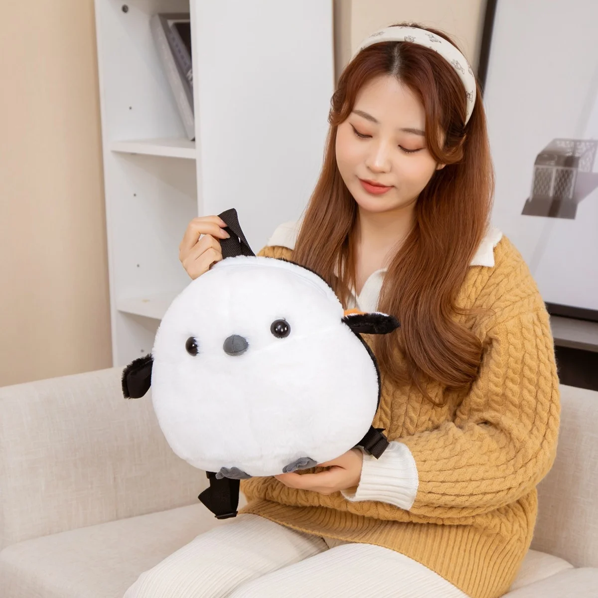 นกการ์ตูนตุ๊กตากระเป๋าเป้สะพายหลังคาวาอิ Titmouse ตุ๊กตาไหล่กระเป๋าฤดูใบไม้ร่วงและฤดูหนาวสไตล์เด็กกระเป๋านักเรียนของขวัญอนุบาล