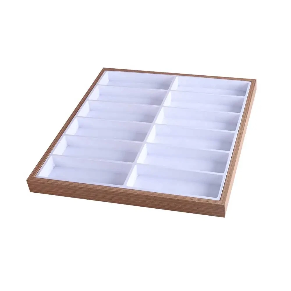 Neue 12 Gitter Walnuss Holz Brille Lager regal Sonnenbrille Display Tablett Samt Brillen Brillen Lagerung Organizer Boxen – Detail 5