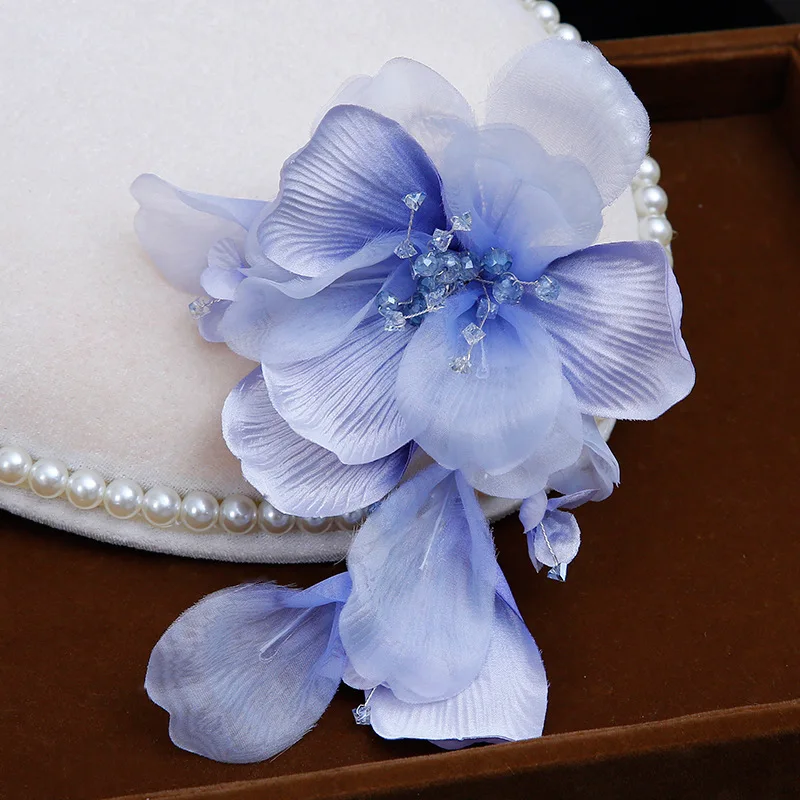 New Blue-purple Bride Head Flower Asymmetric Design Sense Wedding Accessories