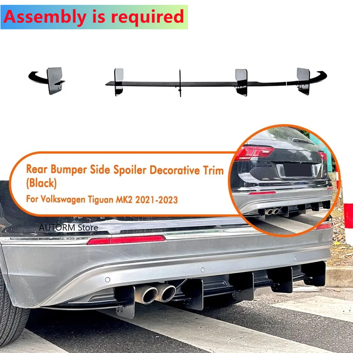 

Car Rear Diffuser Lip & Rear Side Splitters For VW Tiguan MK2 2021 2022 2023 Rear Bumper Lip Diffuser Spoiler Splitter