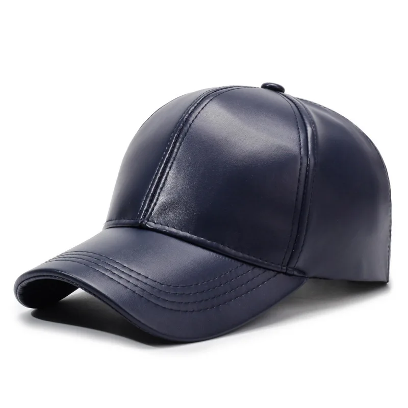 Unisex Spring Autumn Solid Baseball Cap Leather Wide Brim Custom Embroidered Hat