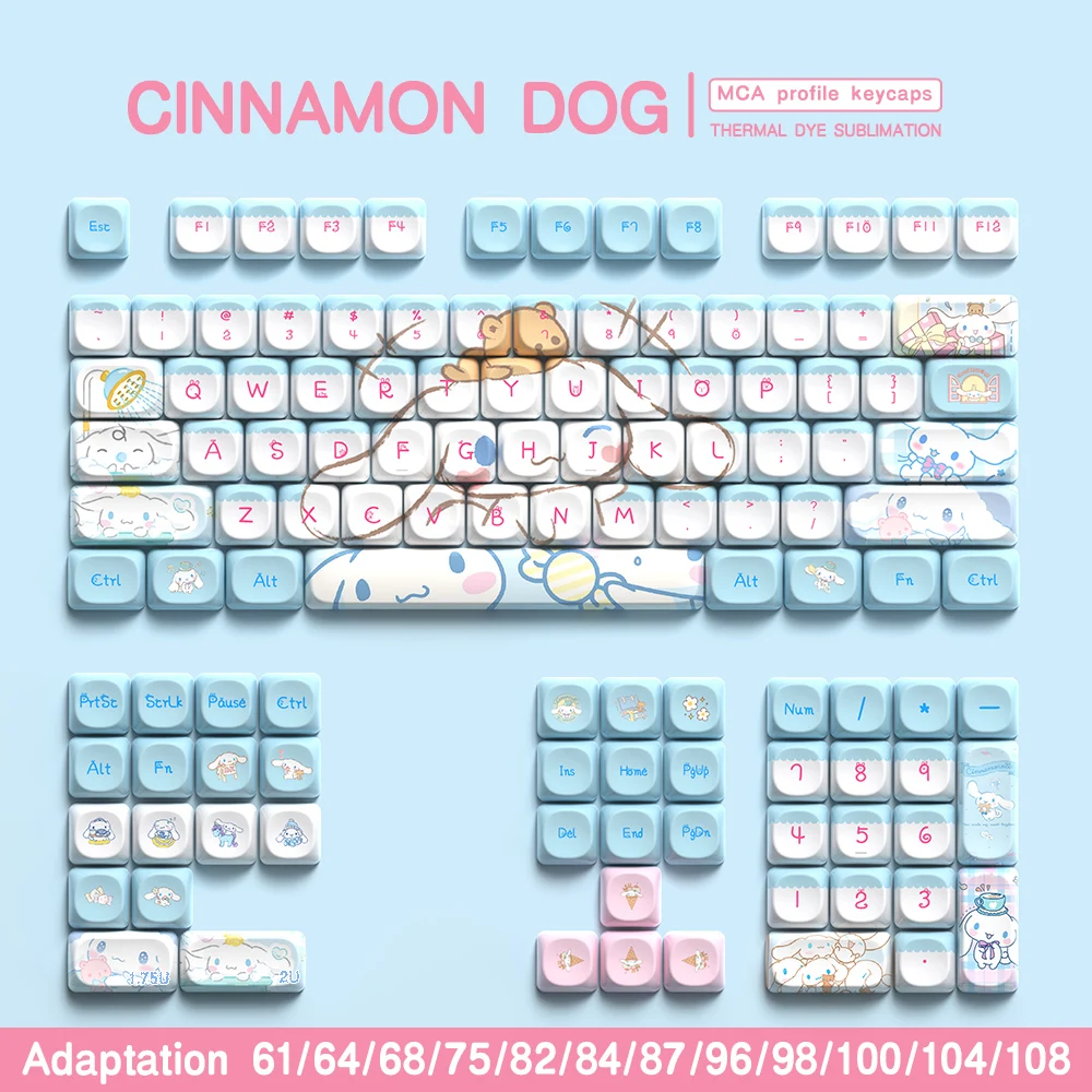 สีฟ้าน่ารัก Anime Key Caps MCA ความสูง PBT Dye-Sublimation Fit 61/68/75/78/88/96/104/108 แป้นพิมพ์เครื่องกล