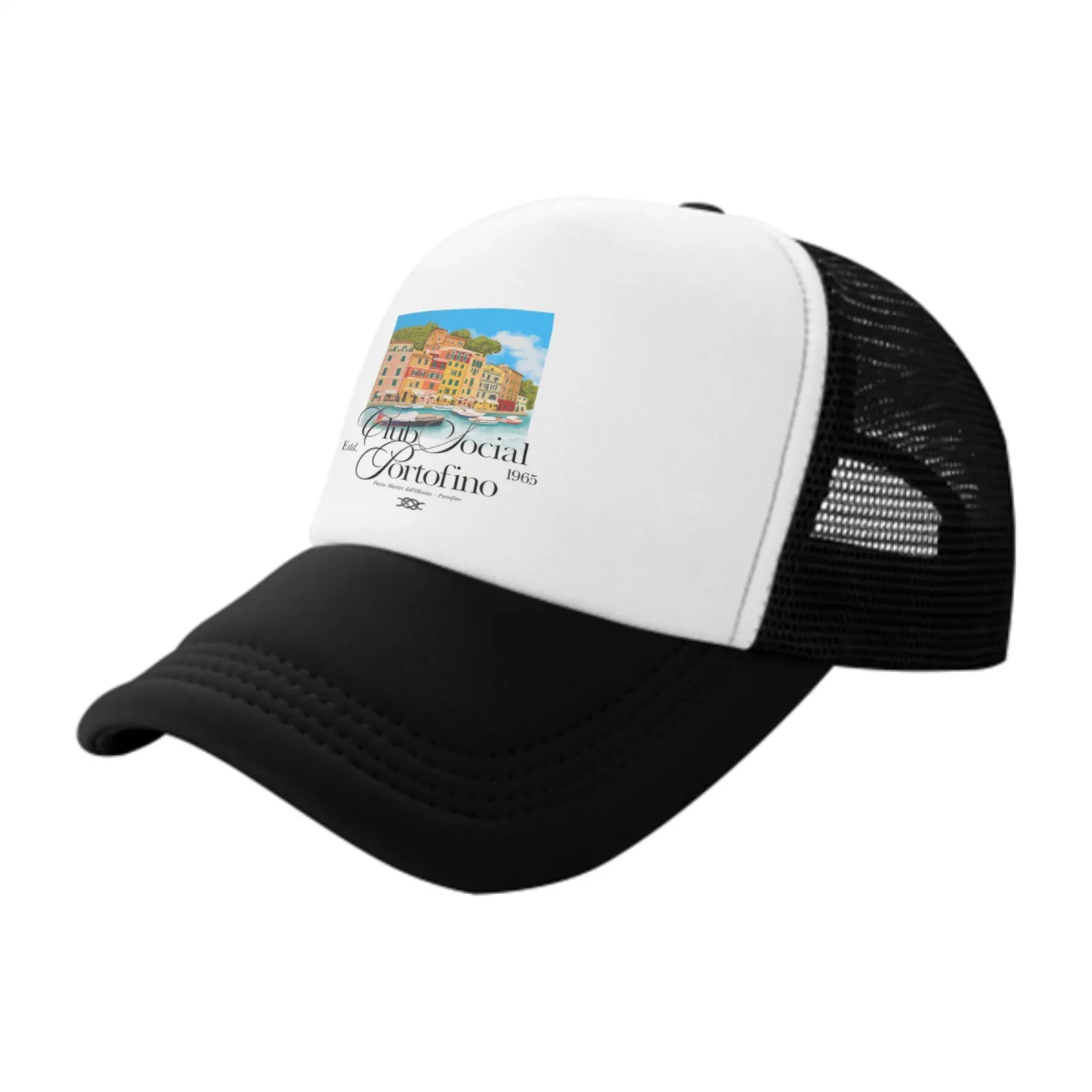 Portofino Italy Club Social Graphic Trucker Hat Adjustable Casual Cotton Mesh Cap for Adults