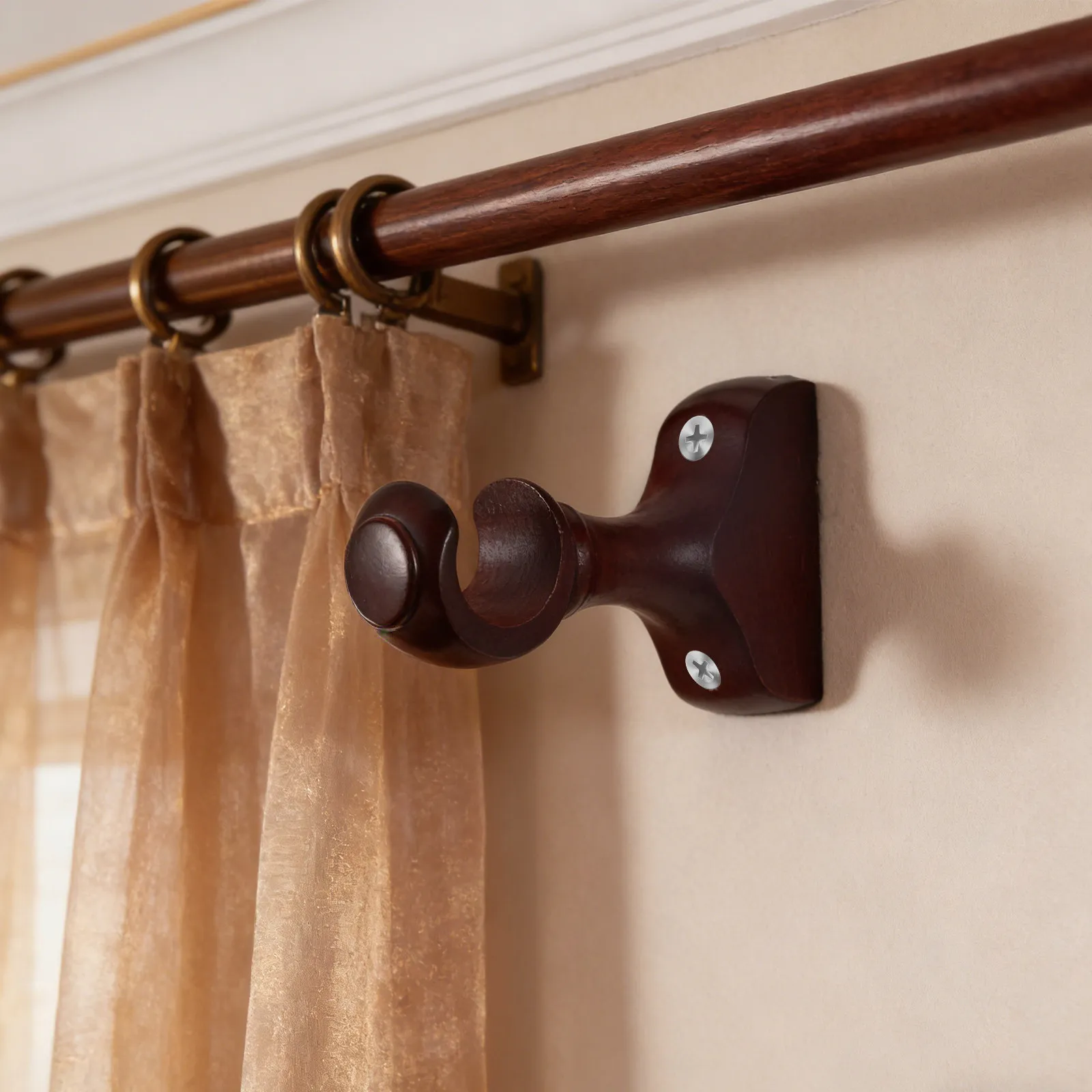 2Pcs Wood Curtain Rod Bracket Set Solid Wooden Drapery Support for Window Curtain Rods Living Room Bedroom Kitchen Bathroom