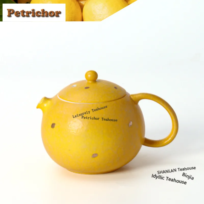 

170ml Lemon Yellow Gold Sprinkled Teapot Elegant Tea Infuser Pot Tea Soaking Kettle With Ball Hole Teaset Decoration Ornaments