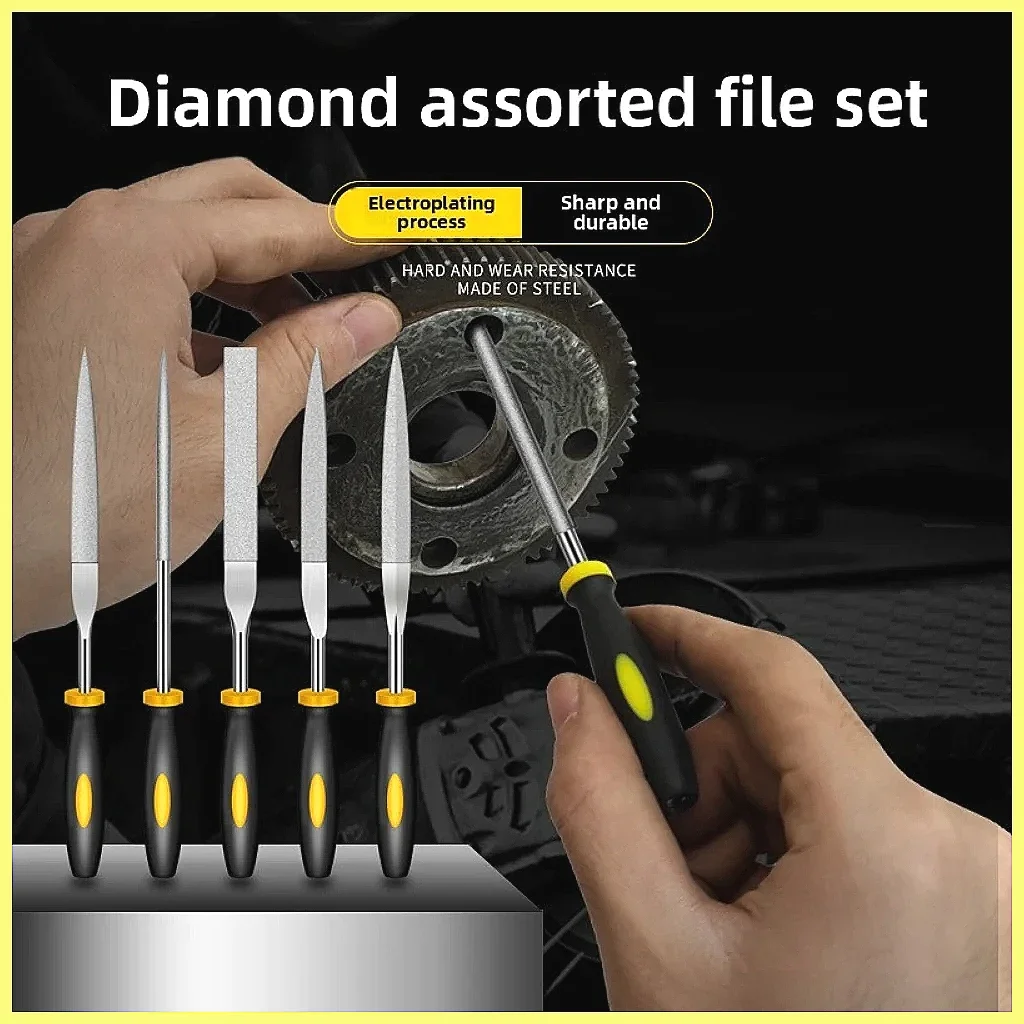 Precision Alloy Steel File Set 6Pc Round Half Round Flat Square Triangular Files for Metal Wood Carving, DIY Handcrafts, Prof