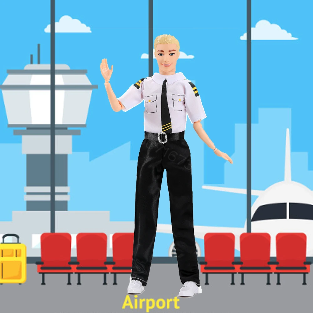 4-حزمة من ملابس الدمى الذكور مقاس 11.81 بوصة - الشيف، الكابتن، الطبيب، زي الشرطة للعب الأدوار وإكسسوارات الدمية المصنوعة من ملابس الدمية