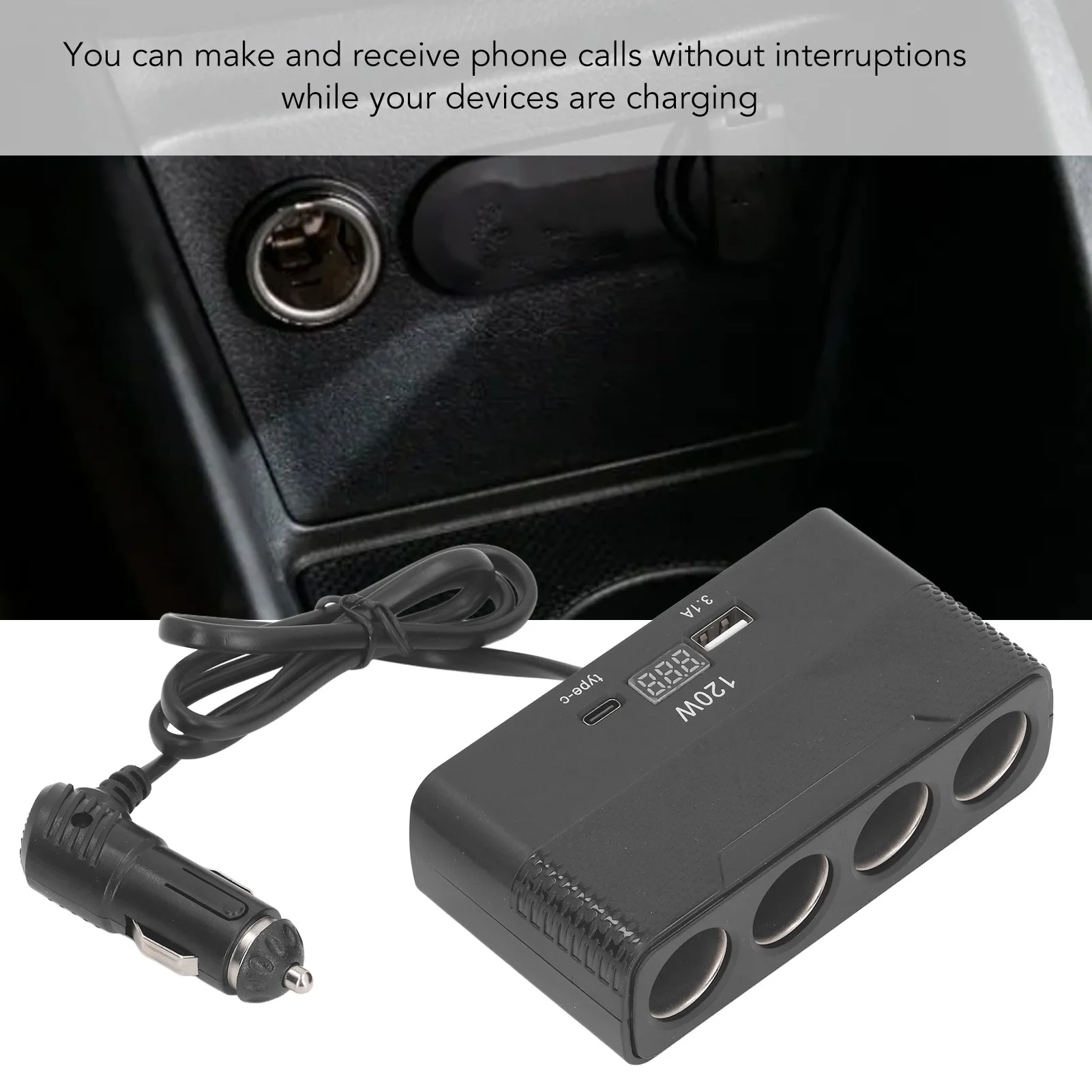 محول سيارة سيارة ولاعة السجائر الفاصل 4 مآخذ عرض الجهد USB نوع C ميناء متعدد المنافذ قابس طاقة للمركبات