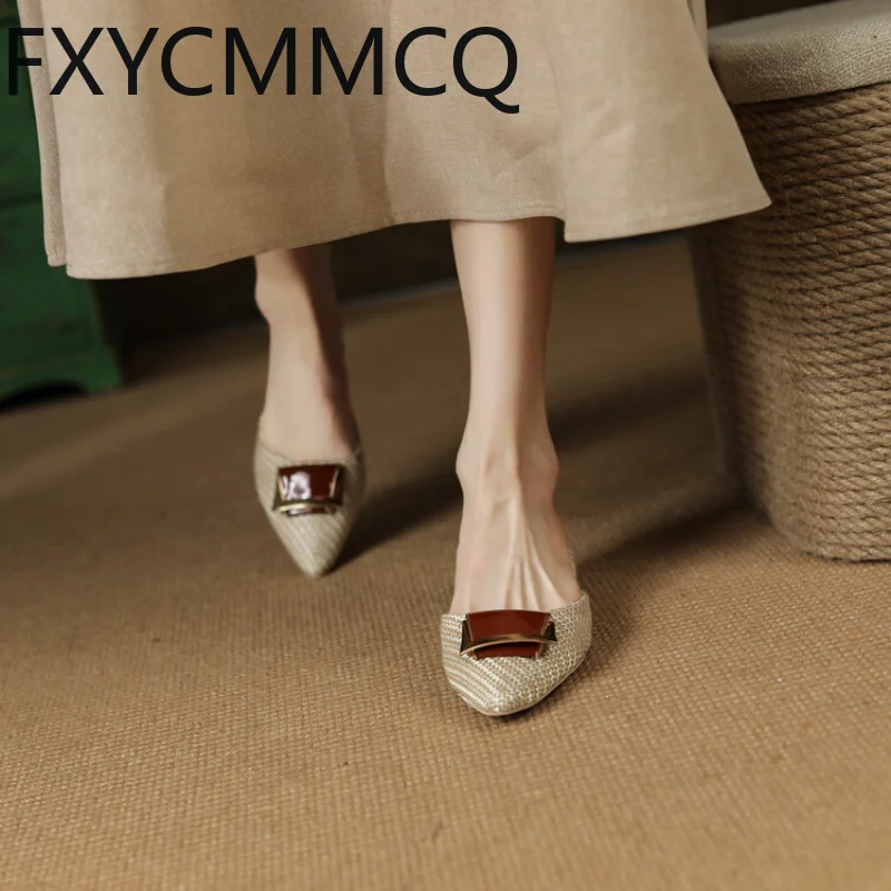 

FXYCMMCQ Ladies Europe and America Summer Flat Small Pointed Slippers Exploded 33-45 Size 100-6